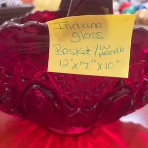 Indiana glass red glass basket.  12x7x10